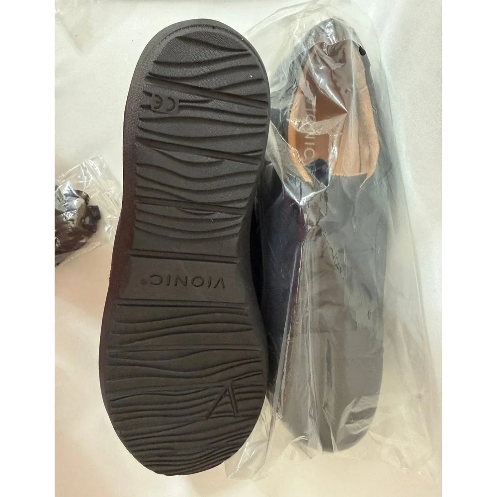 NIB Vionic Lindsey Black Leather Ribbon Lace Up Orthotic Sneakers 8.5 Wide